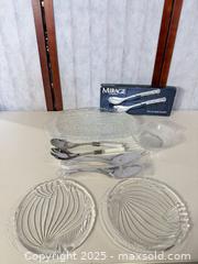 MaxSold Auction: Assorted Pressed-Glass Serving Set with Salad Servers  - Warwick (Rhode Island, USA) SELLER MANAGED Reseller Online Auction - Warwick Avenue