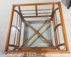 MaxSold Auction: Bamboo Square Coffee Table with Clear Glass Top, 33" - Warwick (Rhode Island, USA) SELLER MANAGED Reseller Online Auction - Warwick Avenue
