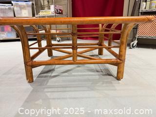 MaxSold Auction: Bamboo Square Coffee Table with Clear Glass Top, 33" - Warwick (Rhode Island, USA) SELLER MANAGED Reseller Online Auction - Warwick Avenue