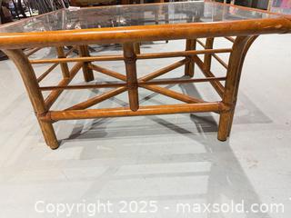 MaxSold Auction: Bamboo Square Coffee Table with Clear Glass Top, 33" - Warwick (Rhode Island, USA) SELLER MANAGED Reseller Online Auction - Warwick Avenue