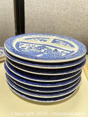 MaxSold Auction: Blue Willow transferware style serving, bread & saucer plates (10in) - Warwick (Rhode Island, USA) SELLER MANAGED Reseller Online Auction - Warwick Avenue