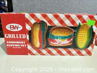 MaxSold Auction: Boston Warehouse Grilled Condiment Serving Set — 3 Boxes - Warwick (Rhode Island, USA) SELLER MANAGED Reseller Online Auction - Warwick Avenue