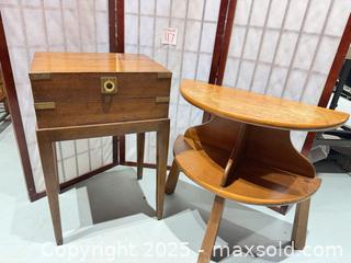 MaxSold Auction: Campaign Style Chest on Stand, Half Circle Side Table  - Warwick (Rhode Island, USA) SELLER MANAGED Reseller Online Auction - Warwick Avenue