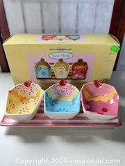 MaxSold Auction: Ceramic Pastel Patterned Condiment Serving Set & 4 Sets Of Salad Plates  - Warwick (Rhode Island, USA) SELLER MANAGED Reseller Online Auction - Warwick Avenue