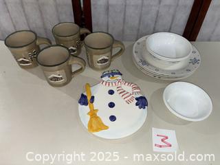 MaxSold Auction: Corelle Mixed Ceramic Dinnerware Lot with Decorative Snowman Plate - Warwick (Rhode Island, USA) SELLER MANAGED Reseller Online Auction - Warwick Avenue