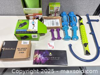 MaxSold Auction: Exercise equipment lot with dumbbells, bands, weights & bicycle wall mount - Warwick (Rhode Island, USA) SELLER MANAGED Reseller Online Auction - Warwick Avenue