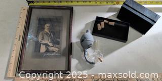 MaxSold Auction: Framed Sepia Portrait with Handwritten Notation and Atomizer - Warwick (Rhode Island, USA) SELLER MANAGED Reseller Online Auction - Warwick Avenue