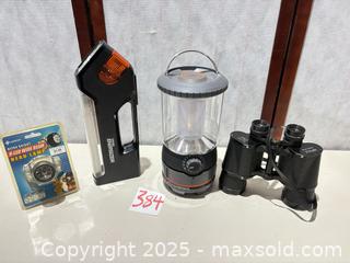 MaxSold Auction: Lot: Lantern, Portable Work Light, Packaged Headlamp & 10x50 Binoculars - Warwick (Rhode Island, USA) SELLER MANAGED Reseller Online Auction - Warwick Avenue