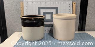 MaxSold Auction: Lot of 2 Stoneware Crocks, Salt-Glazed & Unglazed Styles - Warwick (Rhode Island, USA) SELLER MANAGED Reseller Online Auction - Warwick Avenue