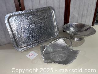 MaxSold Auction: Lot of 3 Hammered Metal Decorative Serving Pieces - Warwick (Rhode Island, USA) SELLER MANAGED Reseller Online Auction - Warwick Avenue