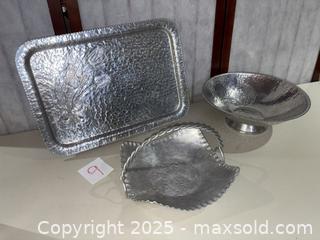 MaxSold Auction: Lot of 3 Hammered Metal Decorative Serving Pieces - Warwick (Rhode Island, USA) SELLER MANAGED Reseller Online Auction - Warwick Avenue