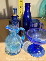MaxSold Auction: Lot of 6 Decorative Glass Bottles, Light & Cobalt Blue - Warwick (Rhode Island, USA) SELLER MANAGED Reseller Online Auction - Warwick Avenue