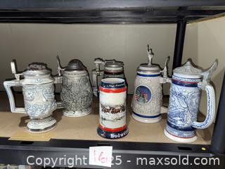 MaxSold Auction: Lot of 6 Lidded Collectible Beer Steins — Ceramic/Stoneware - Warwick (Rhode Island, USA) SELLER MANAGED Reseller Online Auction - Warwick Avenue