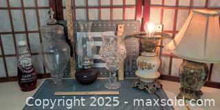 MaxSold Auction: Lot of vintage decorative lamps, glass vases & oil bottle - Warwick (Rhode Island, USA) SELLER MANAGED Reseller Online Auction - Warwick Avenue