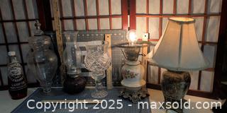 MaxSold Auction: Lot of vintage decorative lamps, glass vases & oil bottle - Warwick (Rhode Island, USA) SELLER MANAGED Reseller Online Auction - Warwick Avenue