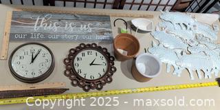MaxSold Auction: Mixed home decor lot - signs, clocks, pots, metal wall pigs - Warwick (Rhode Island, USA) SELLER MANAGED Reseller Online Auction - Warwick Avenue