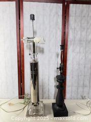MaxSold Auction: Pair of Table Lamps, Chrome Glass and Wood - Warwick (Rhode Island, USA) SELLER MANAGED Reseller Online Auction - Warwick Avenue