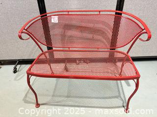 MaxSold Auction: Red Powder-Coated Steel Outdoor Patio Loveseat Bench - Warwick (Rhode Island, USA) SELLER MANAGED Reseller Online Auction - Warwick Avenue