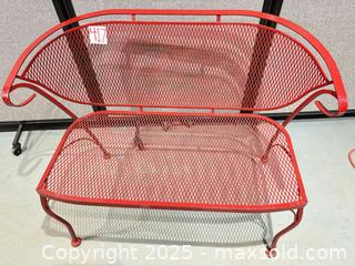 MaxSold Auction: Red Powder-Coated Steel Outdoor Patio Loveseat Bench - Warwick (Rhode Island, USA) SELLER MANAGED Reseller Online Auction - Warwick Avenue