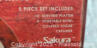 MaxSold Auction: Sakura Stoneware Dinnerware & Dessert Plate Sets — Barn Motif - Warwick (Rhode Island, USA) SELLER MANAGED Reseller Online Auction - Warwick Avenue