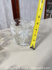 MaxSold Auction: Small Glass Ice Bucket with Assorted Printed Shot Glasses - Warwick (Rhode Island, USA) SELLER MANAGED Reseller Online Auction - Warwick Avenue