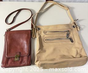 MaxSold Auction: Two Leather Handbags — Beige Shoulder & Brown Crossbody - Warwick (Rhode Island, USA) SELLER MANAGED Reseller Online Auction - Warwick Avenue
