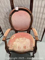 MaxSold Auction: Victorian Louis-Style Carved Balloon Back Upholstered Armchair - Warwick (Rhode Island, USA) SELLER MANAGED Reseller Online Auction - Warwick Avenue