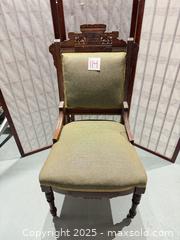MaxSold Auction: Victorian Revival Eastlake-Inspired Olive Green Accent Chair - Warwick (Rhode Island, USA) SELLER MANAGED Reseller Online Auction - Warwick Avenue