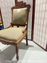 MaxSold Auction: Victorian Revival Eastlake-Inspired Olive Green Accent Chair - Warwick (Rhode Island, USA) SELLER MANAGED Reseller Online Auction - Warwick Avenue