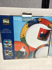 MaxSold Auction: Warren Kimble Henny & Penny 16pc Stoneware Dinnerware + 2pc Serving Set - Warwick (Rhode Island, USA) SELLER MANAGED Reseller Online Auction - Warwick Avenue