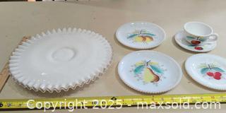MaxSold Auction: Westmoreland Milk Glass Serving Plate Set with Fruit Decals - Warwick (Rhode Island, USA) SELLER MANAGED Reseller Online Auction - Warwick Avenue