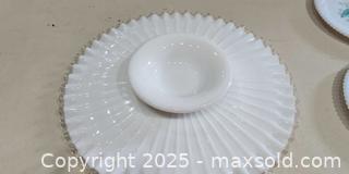 MaxSold Auction: Westmoreland Milk Glass Serving Plate Set with Fruit Decals - Warwick (Rhode Island, USA) SELLER MANAGED Reseller Online Auction - Warwick Avenue