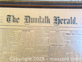 MaxSold Auction: Framed DUNDALK Herald - June 13, 1907 - Hamilton (Ontario, Canada) SELLER MANAGED Estate Sale Online Auction - Gertrude Street