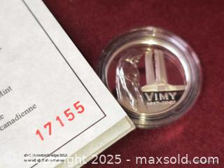 MaxSold Auction: Vimy Ridge .925 Sterling silver 5 cent UNC in holder with box - South Frontenac (Ontario, Canada) SELLER MANAGED Downsizing Online Auction - Battersea Road