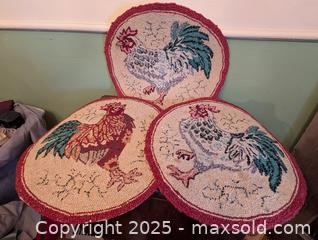 MaxSold Auction: 1930s SET OF 3 HAND HOOKED ROOSTER CHAIR PADS - Loyalist (Ontario, Canada) SELLER MANAGED Downsizing Online Auction - Main Street