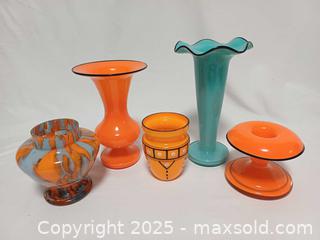 MaxSold Auction: 5 of Czech Bohemian Kralik Art Deco Tango Vases etc Lot   - Toronto (Ontario, Canada) PARTNER MANAGED Reseller Online Auction - Queen Street West