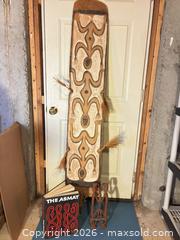 MaxSold Auction: Asmat-style Carved Panel with Tassels, Small Figure & Book - Ashland (Massachusetts, USA) PARTNER MANAGED Downsizing Online Auction - Old Connecticut Path