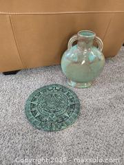 MaxSold Auction: Aztec/Mayan-Style Ceramic Vase & Resin Plaque with Patina - Ashland (Massachusetts, USA) PARTNER MANAGED Downsizing Online Auction - Old Connecticut Path
