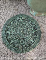 MaxSold Auction: Aztec/Mayan-Style Ceramic Vase & Resin Plaque with Patina - Ashland (Massachusetts, USA) PARTNER MANAGED Downsizing Online Auction - Old Connecticut Path