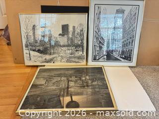 MaxSold Auction: Lot of 3 Framed Cityscape Art Prints in Gold-tone Frames - Ashland (Massachusetts, USA) PARTNER MANAGED Downsizing Online Auction - Old Connecticut Path