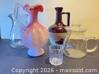 MaxSold Auction: Lot of 5 Vintage Glass & Ceramic Pitchers/Vases with Tumbler - Ashland (Massachusetts, USA) PARTNER MANAGED Downsizing Online Auction - Old Connecticut Path