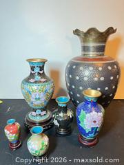 MaxSold Auction: Lot of 6+ Chinese Cloisonné Vases with Wooden Stands - Ashland (Massachusetts, USA) PARTNER MANAGED Downsizing Online Auction - Old Connecticut Path