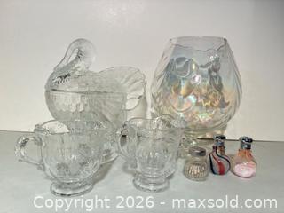 MaxSold Auction: Mixed Glassware Lot — Pressed, Cut, Hand-Blown & Carnival (8 pcs) - Ashland (Massachusetts, USA) PARTNER MANAGED Downsizing Online Auction - Old Connecticut Path