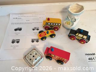 MaxSold Auction: Mixed Lot: 4 Wooden Cars, Trinket Box & Ceramic Shoe - Ashland (Massachusetts, USA) PARTNER MANAGED Downsizing Online Auction - Old Connecticut Path