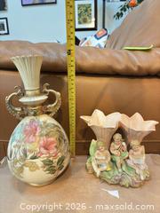 MaxSold Auction: Pair of Decorative Porcelain Vases — Tall Floral Urn & Cherub Dual-Tulip - Ashland (Massachusetts, USA) PARTNER MANAGED Downsizing Online Auction - Old Connecticut Path