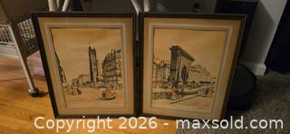 MaxSold Auction: Pair of Framed Hand-Colored Paris Prints by Marcel Bloch - Ashland (Massachusetts, USA) PARTNER MANAGED Downsizing Online Auction - Old Connecticut Path