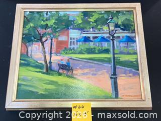 MaxSold Auction: S. Spellman Park Scene Painting with Bench and Lamp Post - Ashland (Massachusetts, USA) PARTNER MANAGED Downsizing Online Auction - Old Connecticut Path