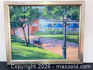 MaxSold Auction: S. Spellman Park Scene Painting with Bench and Lamp Post - Ashland (Massachusetts, USA) PARTNER MANAGED Downsizing Online Auction - Old Connecticut Path
