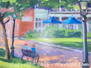 MaxSold Auction: S. Spellman Park Scene Painting with Bench and Lamp Post - Ashland (Massachusetts, USA) PARTNER MANAGED Downsizing Online Auction - Old Connecticut Path