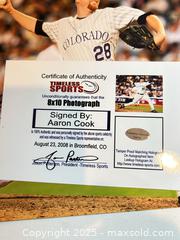 MaxSold Auction: AARON COOK All Star Game - Signed 8x10 Photo - Colorado Rockies  - Parker (Colorado, USA) SELLER MANAGED Commercial Liquidation Online Auction - Heritage Oak Drive